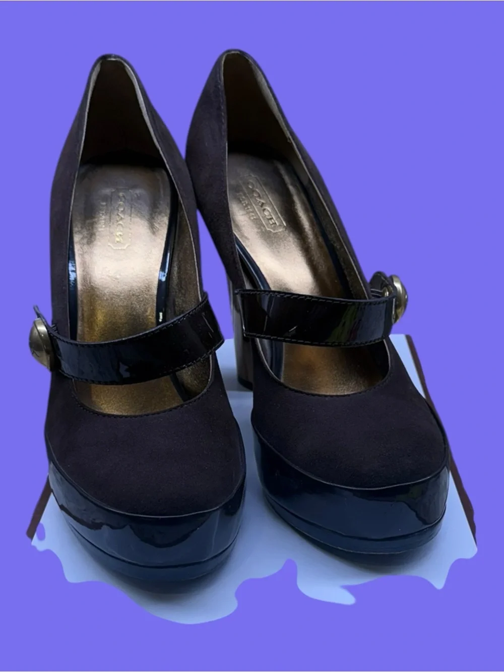 Coach Davine KDSTE/Patent Brown Suede Heels Size 8.5 M With Box $350